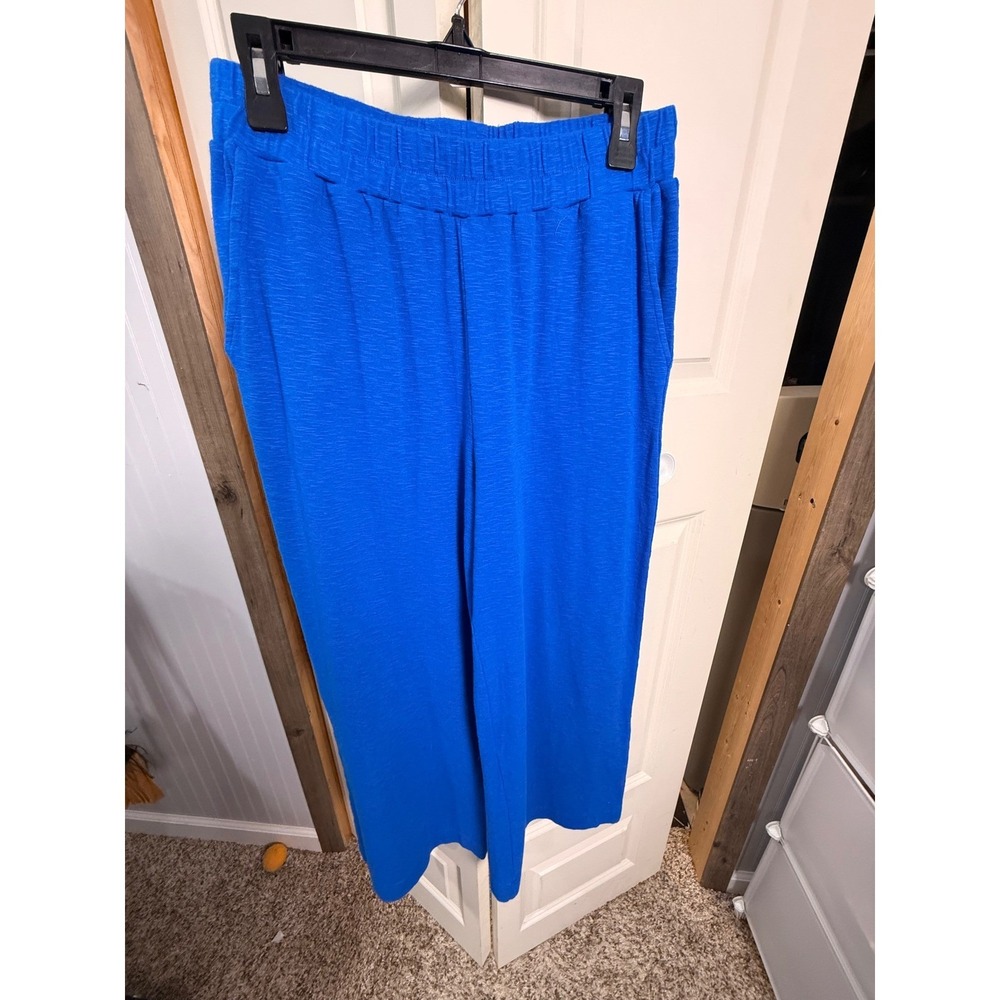 Double Zero Royal Blue Wide Leg Slub Knit Elastic Waist Pants medium